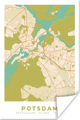 Produktbild von MuchoWow® Poster Karte - Potsdam - Karte - Vintage - Stadtplan 60x90 cm - Wanddekoration