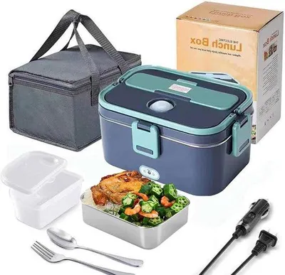 Obrázek produktu pro Elektrická 3-v-1 Bento Box – nerezová ocel – 18 l – 60 W – 12/24/220 V – přenosná – do auta, do kanceláře, na kempování.