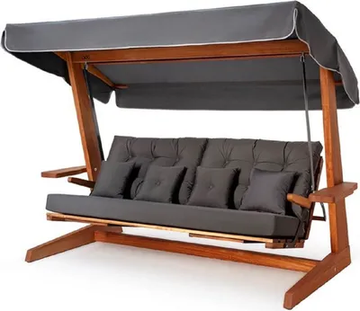 Produktbild von Casa Padrino Luxus Hollywood Schaukel Anthrazitgrau / Braun - Wetterfeste Garten Schaukel mit Sonnendach - Garten Möbel - Terrassen Möbel - Luxus Möbel - Luxus Garten Einrichtung