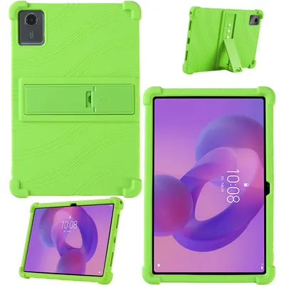Image de Étui de protection pour tablette Lenovo Tab M11 / Tab K11 11" (2024), en silicone souple résistant aux chocs, avec support intégré, couleur verte