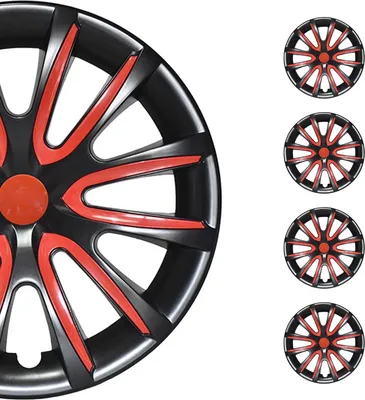 Produktbild von 4x 14" Radkappen Radzierblenden Radblenden für VW Audi Skoda ABS Schwarz Rot