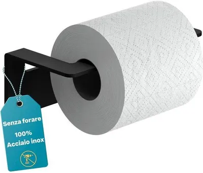 Produktbild von Toiletrolhalter aus Edelstahl ohne Bohren - Selbstklebend - 16 x 5,5 x 8 cm - schwarz
