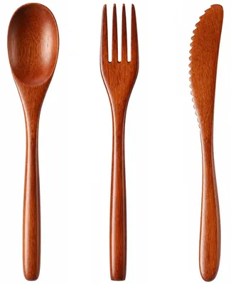 Holzbesteckset 3-teilig, Löffel & Gabeln, 22,5 cm, Naturholz