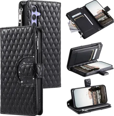 Produktbild von Kunstleder Zipper Hülle für Samsung Galaxy A57 5G mit Kartenfach Wallet Schwarz