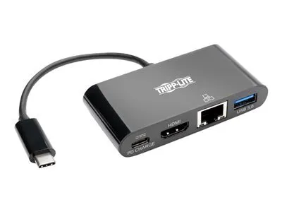 Productafbeelding van Tripp Lite USB-C naar HDMI multiport video-adapter/converter met USB-A hub, USB-C PD-opladen, Gigabit Ethernet-poort, USB Type-C naar HDMI, USB Type-C - Dockingstation - USB-C - HDMI - 1GbE