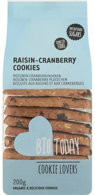 Produktbild von BioToday  Rozijnen Cranberrykoeken 200g – Vegane, glutenfreie Kekse mit Rosinen & Cranberries