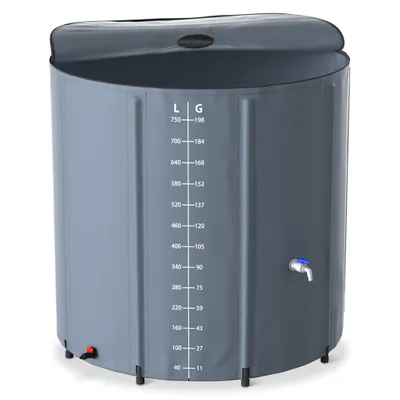 Produktbild von Sessamen-LP 750 Liter Regentonne, Faltbar Wassertank, Wassersammler, Zisterne, Regenwassertonne mit Hahn(Dunkelgrau, 150 Gallonen)