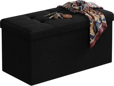 Obrázok produktu pre Lavička Relaxdays, úložný priestor, látka, skladateľná, čalúnená, predsieň, spálňa, rozmery 38 x 76 x 38 cm, lavica s úložným priestorom, čierna