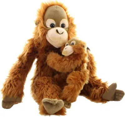 Produktbild von Uni-Toys - Orang-Utan mit Baby, sitzend - 30 cm (Höhe) - Plüsch-Affe - Plüschtier, Kuscheltier