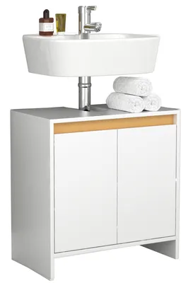 Immagine prodotto di Armadio lavabo in legno | Armadio bagno | Dimensioni: H. 60 x W. 58 x D. 33 cm | 2 grandi porte girevoli senza maniglie - Malira