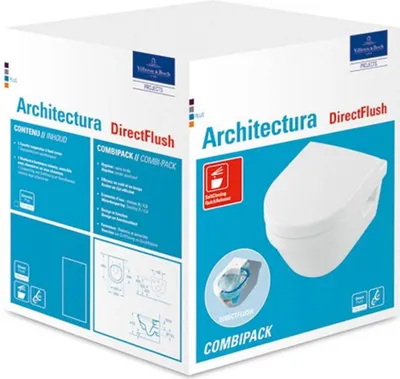Zdjęcie produktu dla Villeroy & Boch Combi-Pack ARCHITECTURA z wiszącym WC głębokim DirectFlush, bezrantowym i deską sedesową biały