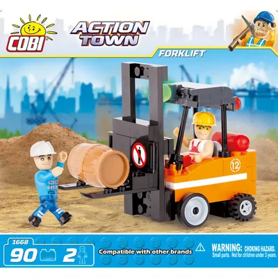 Obrázok produktu pre COBI Action Town Forklift, vysokozdvižný vozík, stavenisko, stavebný robotník, hračka, stavebné tehly, 90 dielov, 1668