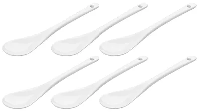 6 Porzellan-Eierlöffel, 12,5 cm, spülmaschinengeeignet, weiß