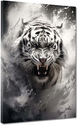 Produktbild von Tiger frontal schwarz weiß Leinwandbild Wandbild Kunstdruck XL Wanddeko: 75x100x2cm