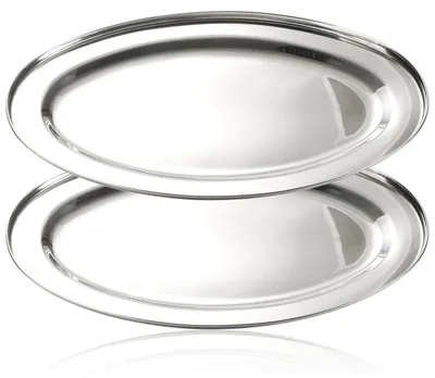 2 ovale RVS-Serveerbladen 34 x 21,5 cm