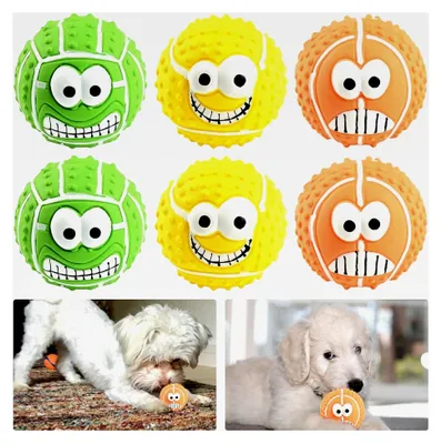 Produktbild von Quietschbälle für Hunde, 6 Stück, unzerstörbar, 8 cm Hundespielzeug, langlebige quietschende Bälle aus weichem Latex für kleine, mittelgroße und große Hunde