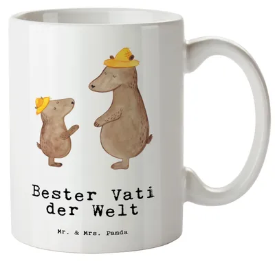 Produktbild von Mr. & Mrs. Panda Große Keramiktasse Bär Bester Vati der Welt - Weiß - Geschenk, Vater, jumbotasse, Teepott, Eltern, Dankeschön, Paps, Familie, Jumbo Tasse, Pott, Haferl