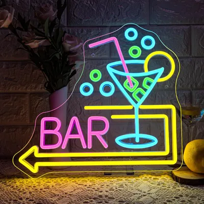 Neonbord für Cocktailbar, LED-Schriftzug, Wanddekoration, 34,5 x 32 cm