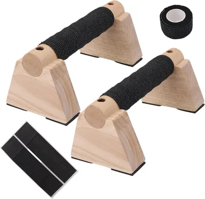 Immagine prodotto di Parallette in legno - Manubri per flessioni - Attrezzo per allenamento della forza a casa - Base antiscivolo - Capacità di carico: 200 kg - Colore legno