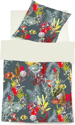 Produktbild von JACK by Fleuresse Mako Satin Wendebettwäsche 2tlg. 135x200cm Fische Korallen, Farbe:Silber