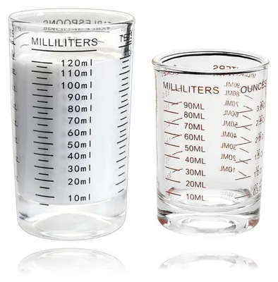 Productafbeelding van Set van 2 maatbekers van glas, 90 ml en 120 ml, voor gebruik in de keuken en bar