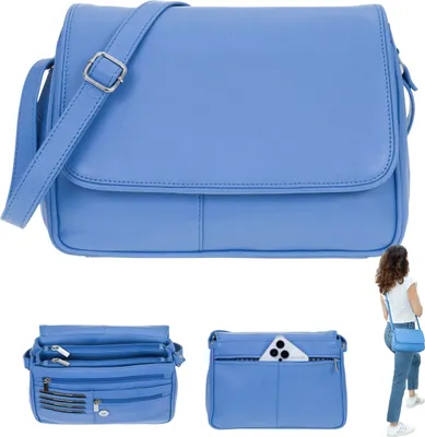 Produktbild von Handtasche Damen Leder mittel klein Lederhandtasche Schultertasche Damen Schultergurt Damentasche Echtleder weich Alessandro Florenz 12975 Corn Blau 7