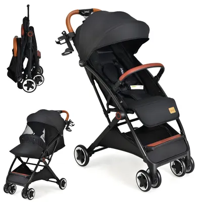 Produktbild von GOPLUS Kinderwagen klappbar, Kinderbuggy mit verstellbarer Rückenlehne und Verdeck & Aufbewahrungskorb & Becherhalter & 5-Punkt-Sicherheitsgurt, Reisebuggy für Babys 0-36 Monate (Schwarz)