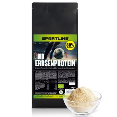 Produktbild von GOLDEN PEANUT SPORTLINE® Bio Erbsenprotein 1 kg - Isolat 80 % feinstes Proteinpulver, cholesterinfrei, glutenfrei, lactosefrei, DE-ÖKO-003