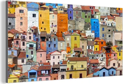 Obrázok produktu pre Nástenná dekorácia Kovový kovový obraz Wall Art 120x60cm Farebné domy na Sardínii zblízka Muchowow Hliníkové obrazy