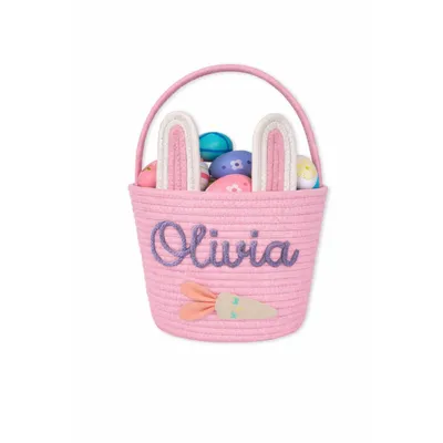 Image de Panier de Pâques avec oreilles de lapin pour enfants, rose, 20 x 25 x 20 cm