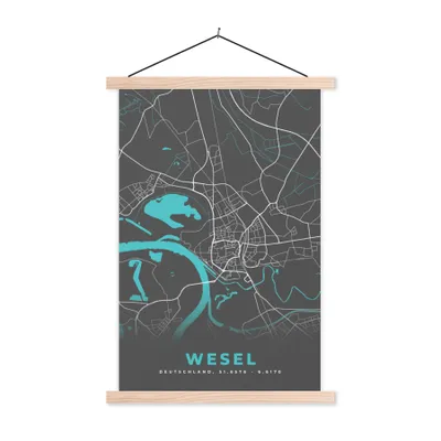 Produktbild von MuchoWow® Textilposter Deutschland - Blau - Wesel - Stadtplan - Karte 60x90 cm mit holzfarbenen Rahmen - Textil