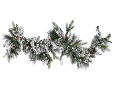 Produktbild von BELIANI Weihnachtsgirlande Weiß Kunststoff 180 cm mit LED Beleuchtung Timer Schnee batteriebetrieben Weihnachtsdeko für Kamin Treppe Geländer Fenster Innen