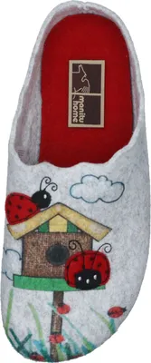 Produktbild von Manitu Damen Hausschuh Pantoffel Filz Marienkäfer Vogelhaus Motiv, Größe:38 EU, Farbe:Grau