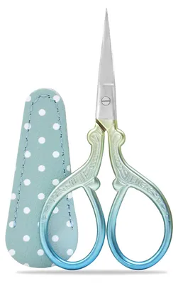 Produktbild von Stickschere, Stoffschere, kleine Hobbyschere aus Edelstahl zum Nähen, Stickgarn, Kunstleder-Finish, Scherenetui (blau)