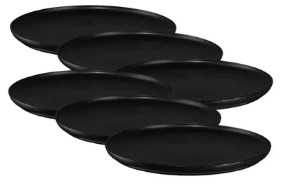 A set of black plates stacked on top of each other.