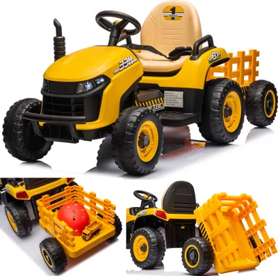 Produktbild von Kinder Traktor Schlepper Bulldog mit Anhänger Kinderauto mit Fernbedienung Tractor Kinder Elektroauto Gelb