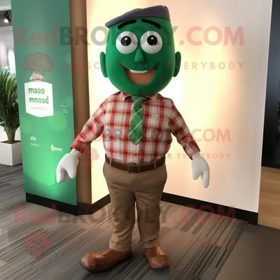 Productafbeelding van Groen Tikka Masala mascotte REDBROKOLY kostuum karakter gekleed met een flanellen overhemd en strikjes