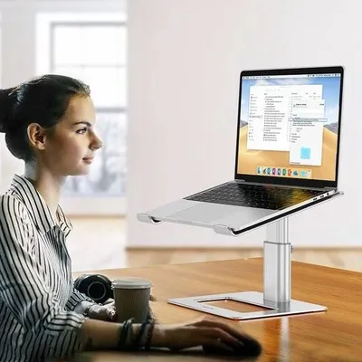 Produktbild von Laptopständer aus Aluminium, ergonomischer, verstellbarer Notebookständer, Computerständer mit Erhöhung, kompatibel mit Laptops von 10 bis 15,6 Zoll (Metallsilber)4