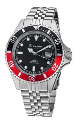Produktbild von Eichmüller Taucheruhr 3464-02 Edelstahl-schwarz-rot 20 ATM Edelstahlband 43 mm