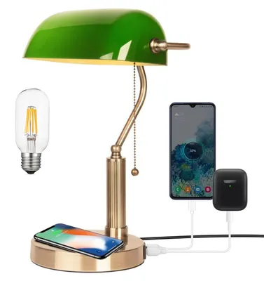 Immagine prodotto di Lampada da tavolo vintage a LED, verde, con funzione di ricarica wireless