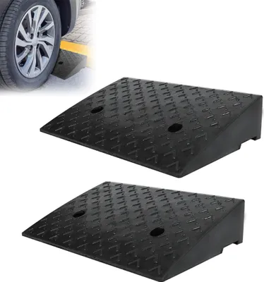 Obrázok produktu pre Sada nájazdových rámp XINZI, čierna – 2 gumové rampy 47 x 31 x 10,5 cm, nosnosť 2500 kg, nehrdzavejúce, prenosné, ideálne na obrubníky/vjazdy/cesty