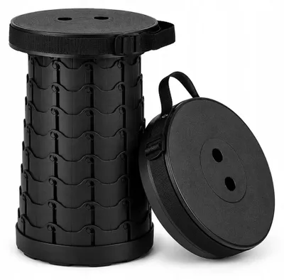 Zdjęcie produktu dla Taboret kempingowy – taboret składany – czarny – z regulacją wysokości – 25 x 6,5–44,5 cm – nośność do 110 kg