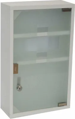 Produktbild von Style home Medizinschrank Arzneischrank Erste Hilfe Schrank mit Schloss, Stahl und Glas-Tür, 3 Fächer (Weiß, 45x30x12cm)