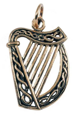 Produktbild von Keltische Irische Harfe Anhänger groß Bronze Irish Harp Keltische Knot