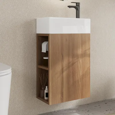 Produktbild von Waschbecken Mit Unterschrank Hängend  Badmöbel set Waschbeckenunterschrank mit Premium Fireclay Becken Waschtisch Mit Unterschrank Für Badezimmer