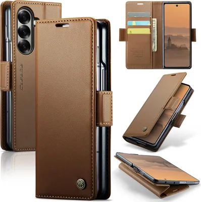 Obrázek produktu pro Pouzdro pro Samsung Galaxy Z Fold 7, RFID Blokování Karet, Pokročilé Flip Kožené Pouzdro s Funkcí Stojánku Hnědý
