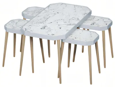 Zdjęcie produktu dla Eleganter weißer Holz Couchtisch mit Beistelltischen im modernen Stil