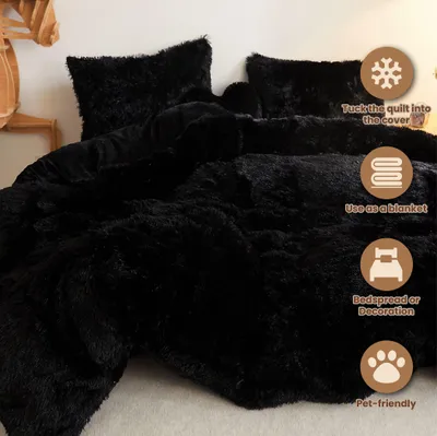 Produktbild von 3-teiliges Bettwäsche-Set, ultrakuscheliges Plüschimitat, 1 Bettbezug 200x200 cm, 2 Kissenbezüge, für das