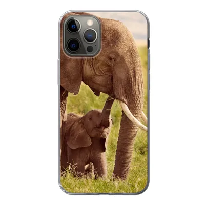 Produktbild von MuchoWow® Handyhülle Schutzhülle Hülle für iPhone 12 Pro Elefant - Gras - Jung - Rüssel Silikon Softcase Handy Hülle - Abdeckung