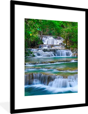 Produktbild von MuchoWow® Gerahmtes Poster Wasserfall - Bäume - Natur - Dschungel 60x80 cm - Poster mit Schwarzem Bilderrahmen Wandposter Rahmen Foto Bilder - Wohnzimmer - Dekorationen - Prämie